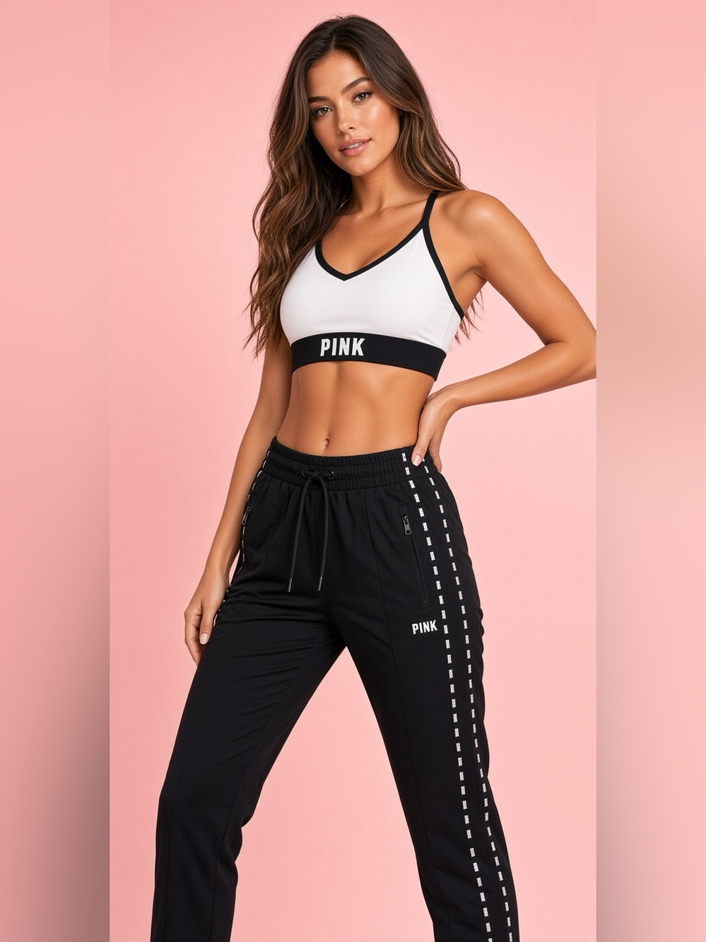 Pink Victoria’s Secret 2PC Athleisure Set Pleated Track Pants And Sports SZ.S